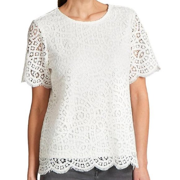 NWT Philosophy Short Sleeve Scoop Neck Lace Overlay Blouse - Picture 1 of 12